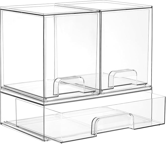 Vtopmart Stackable Storage Drawers Set of 3, Clear Plastic Organizer Bins for Bathroom Supplies, ... | Amazon (US)