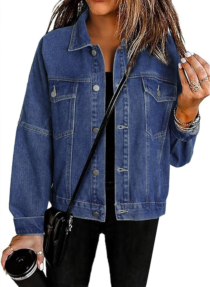 EVALESS 2023 Jean Jacket Women Fashion Fall Button Down Boyfriend Oversized Denim Shacket Jackets | Amazon (US)