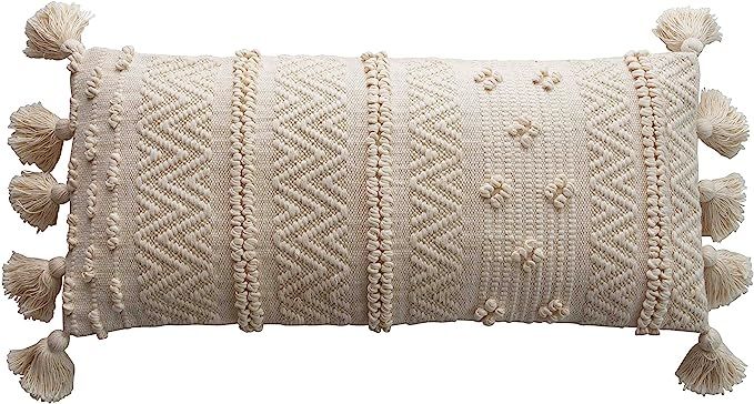 Creative Co-Op Woven Cotton Lumbar Poms, Cream Color Pillow | Amazon (US)