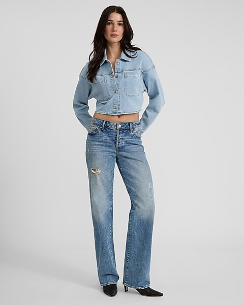 Denim Cropped Shacket | Express