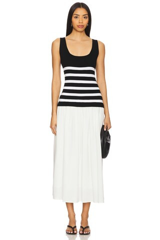 Central Park West Sienna Squareneck Twofer Midi Dress in Black & White from Revolve.com | Revolve Clothing (Global)