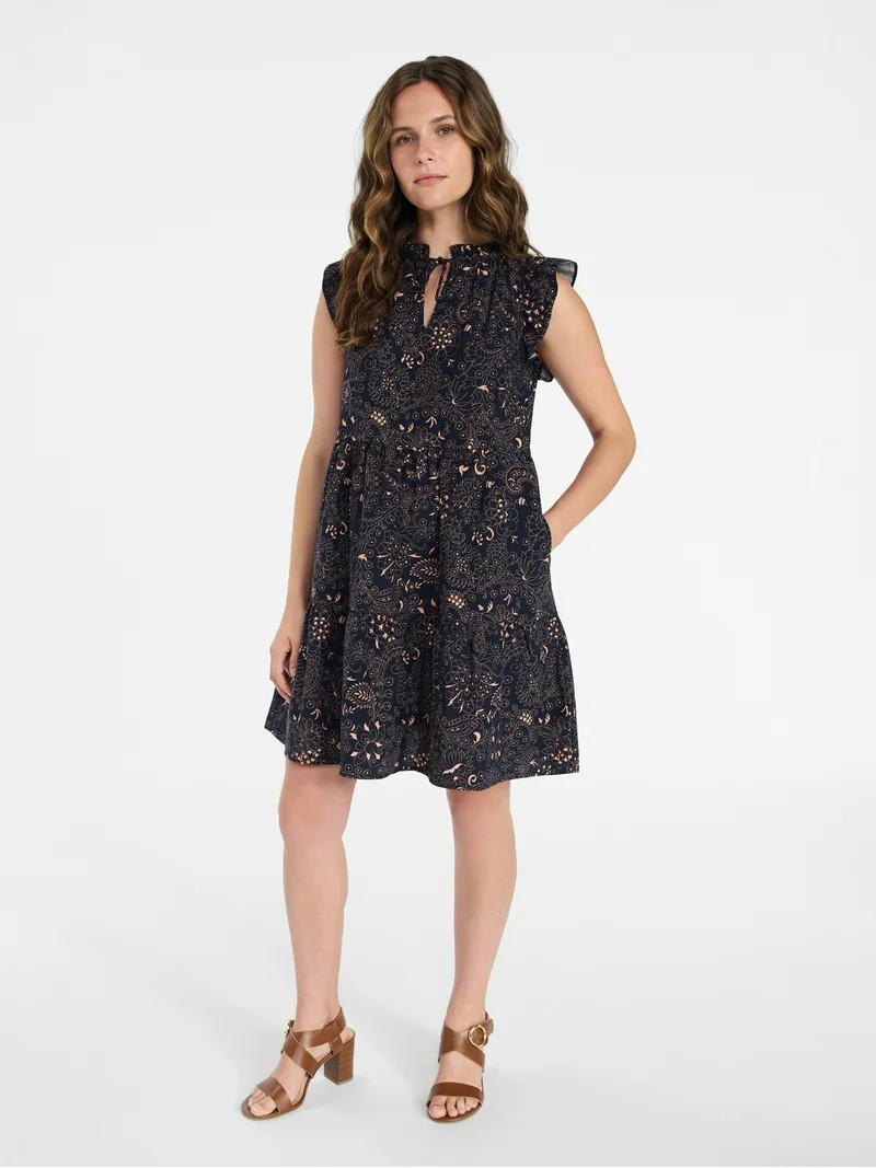 Time and Tru Women’s and Women’s Plus Flutter Sleeve Cotton Mini Dress, Sizes XS-4X | Walmart (US)
