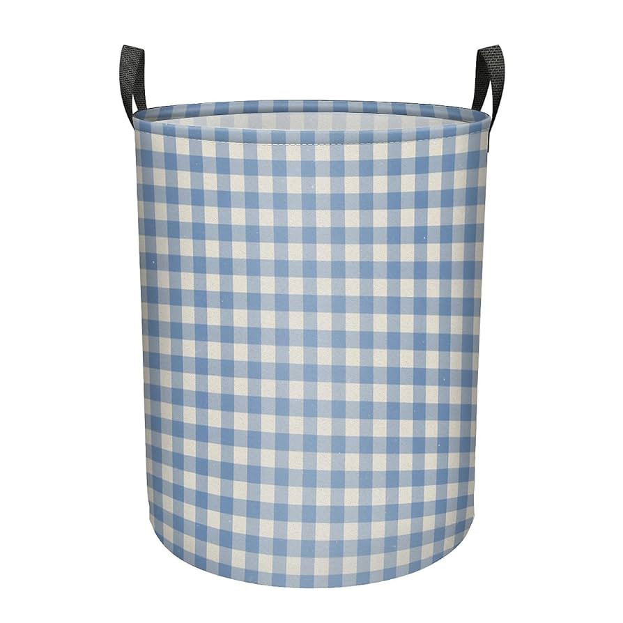 Blue Gingham Large Laundry Basket With Handles Foldable Clothes Bag,Stuff Bin Storage Organizer F... | Amazon (US)
