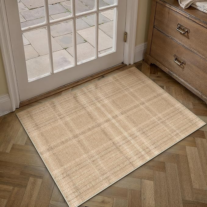 2x3 Brown Plaid Entryway Area Rug | Amazon (US)