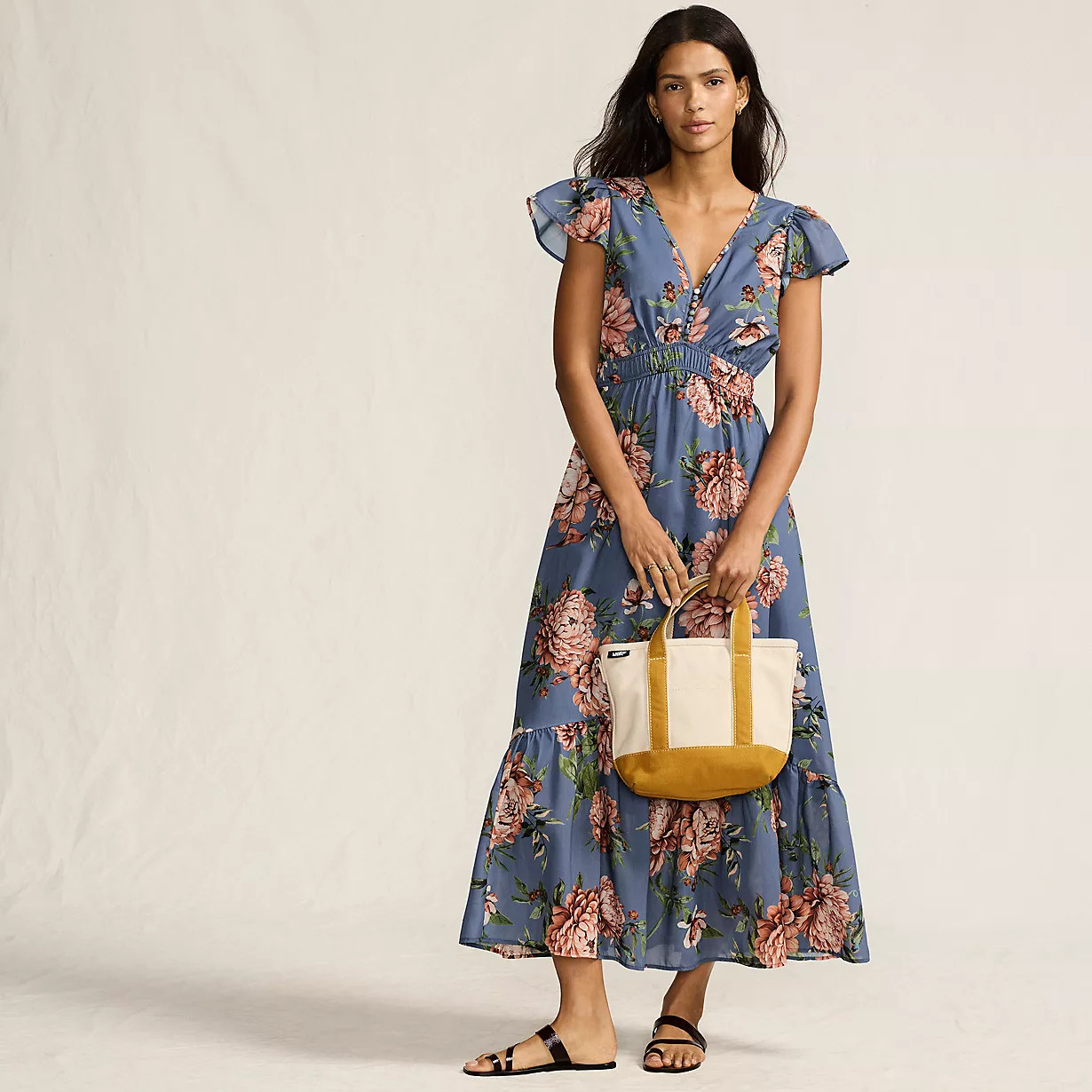 Women's Vneck Flutter Sleeve Maxi Dress | Lands' End (US)