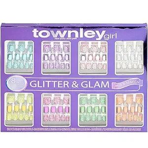 Townley Girl 96 PC Press- On Nails Set, Glitter and Glam, False Nails Set for Tweens with Pre-Glu... | Amazon (US)