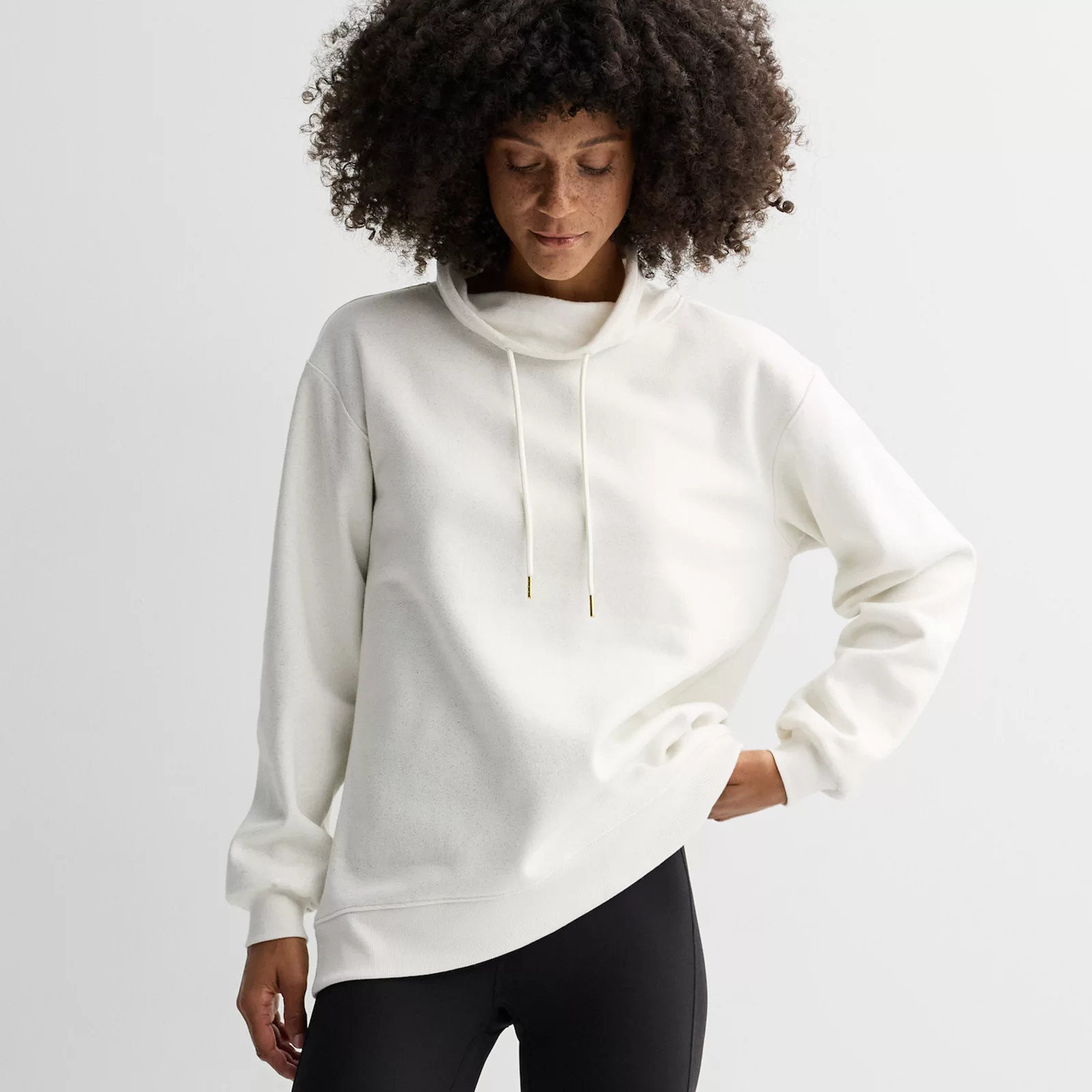 Women's Tek Gear® Ultra Soft Fleece Shine Funnel Neck Tunic Sweatshirt, Size: Small, Ivory Tusk Shine | Kohl's