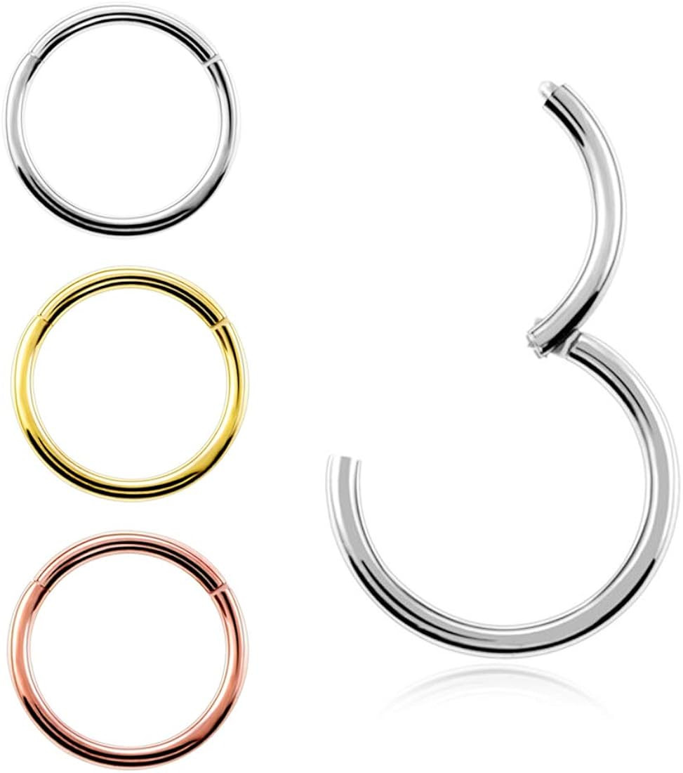 Vitaltyextracts 3pcs Nose Rings Hypoallergenic 316l Surgical Steel Hinged Hoop 20G Silver 18G Gol... | Amazon (US)