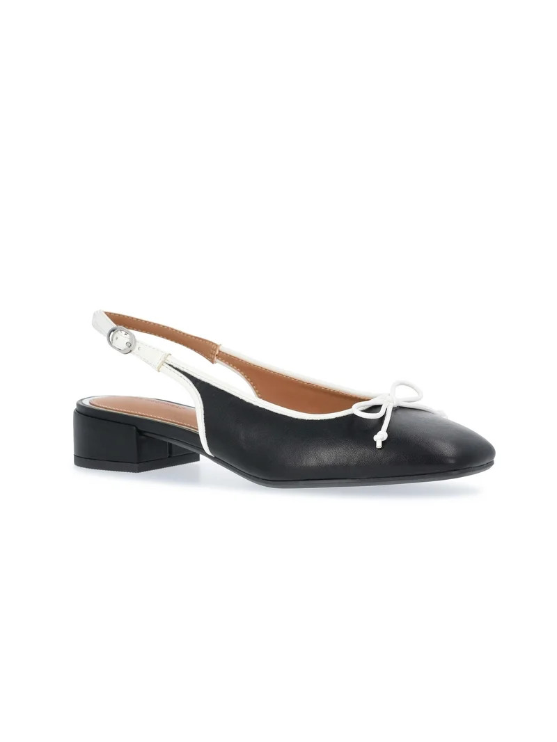 Free Assembly Women's Slingback Block Heel Shoes with Front Bow | Walmart (US)