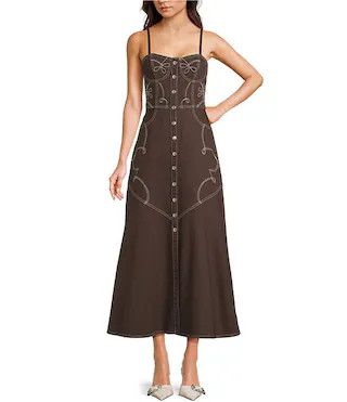 GB Button Front Denim Western Maxi Dress | Dillard's | Dillard's