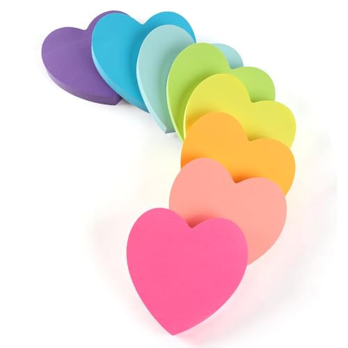 Heart Sticky Notes 8 Colors 100 Sheets/Pad, 800 Sheets Colorful Self-Stick Note Pads Stationary Cute Desk Accessories Office School Teacher Supplies Teacher Valentine Gift Galentines Day Decorations | Amazon (US)
