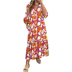 ANRABESS Boho Maxi Dresses for Women Summer Puff Sleeve V Neck Flowy Long Casual Dress with Pocke... | Amazon (US)