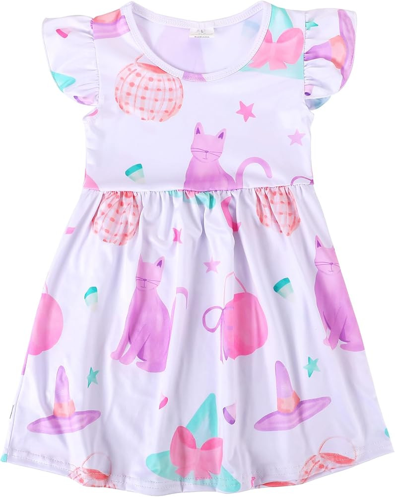Halloween Christmas Toddler Girls Dress Pumpkin Spider Ghost Print Dresses Short Sleeve 2-8Y | Amazon (US)