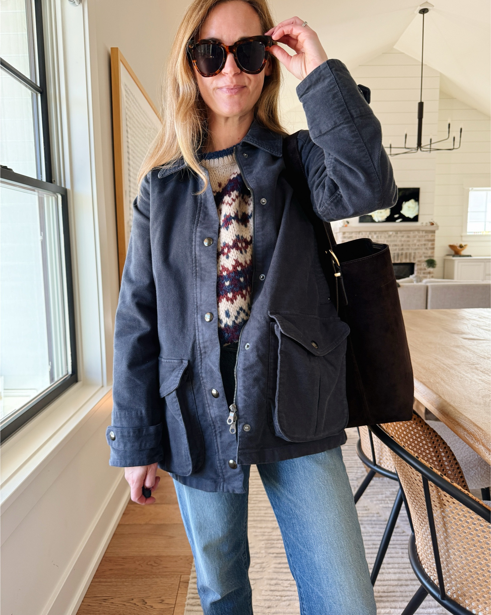 Sweater size small
Jacket size XS
Jeans size 25 petite for length (I am 5’4)

#LTKSeasonal #LTKStyleTip #LTKOver40