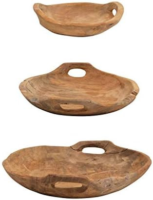 Creative Co-Op Teak Wood Handles, Set of 3 (Each One Will Vary) Bowl, Natural, 3 | Amazon (US)