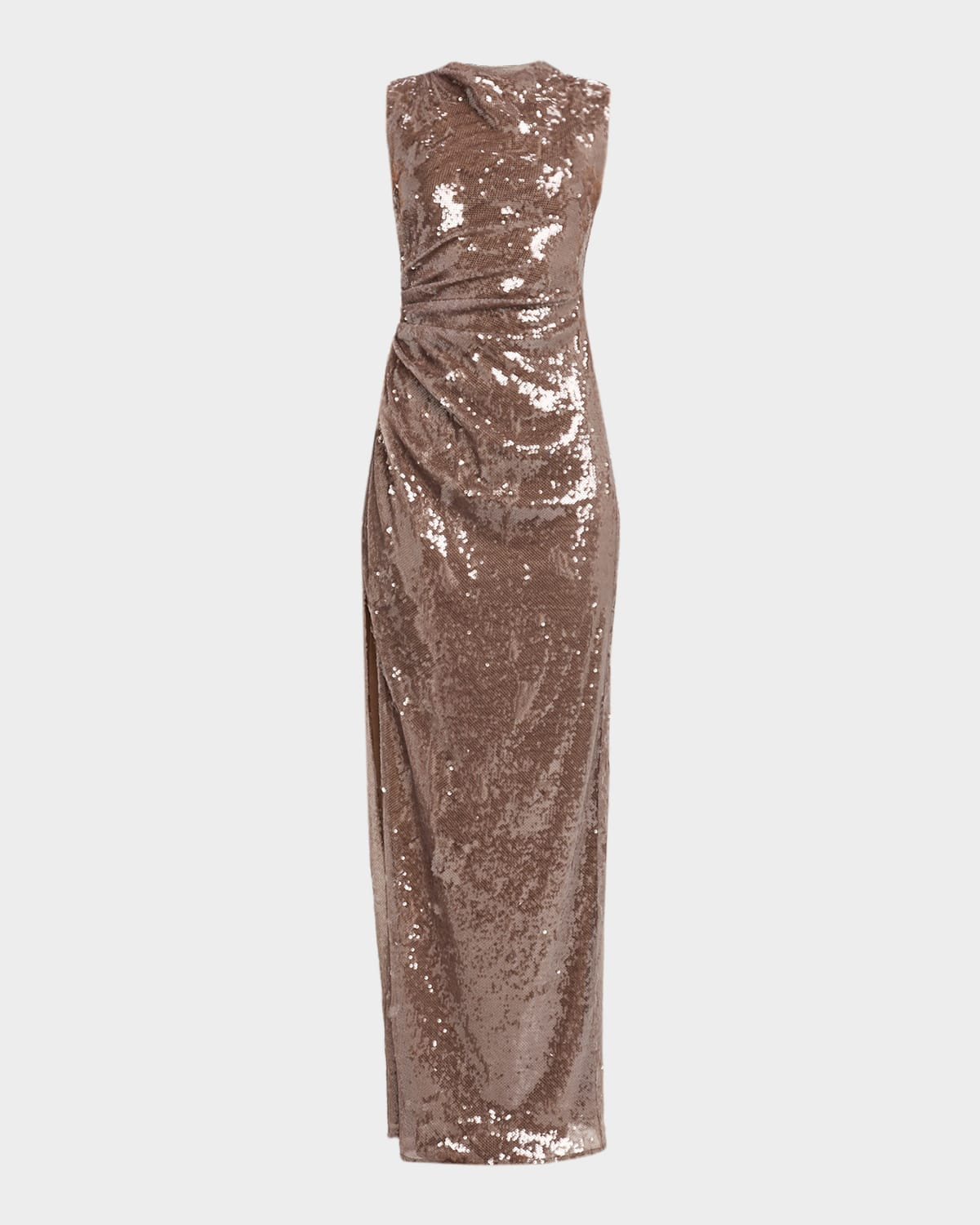 Sheer Sequin Ruched Gown with Slit | Neiman Marcus