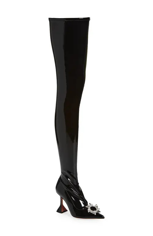 Amina Muaddi Begum Embellished Over the Knee Boot in Latex Black at Nordstrom, Size 6Us | Nordstrom