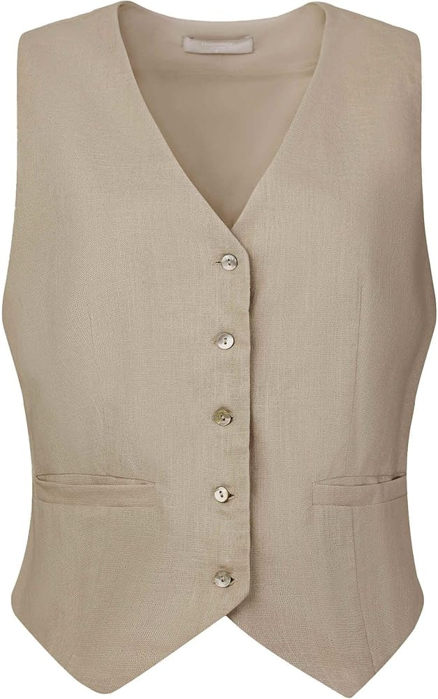 Hobemty Women's Linen Vest Sleeveless Button Down V Neck Formal Business Waistcoat | Amazon (US)