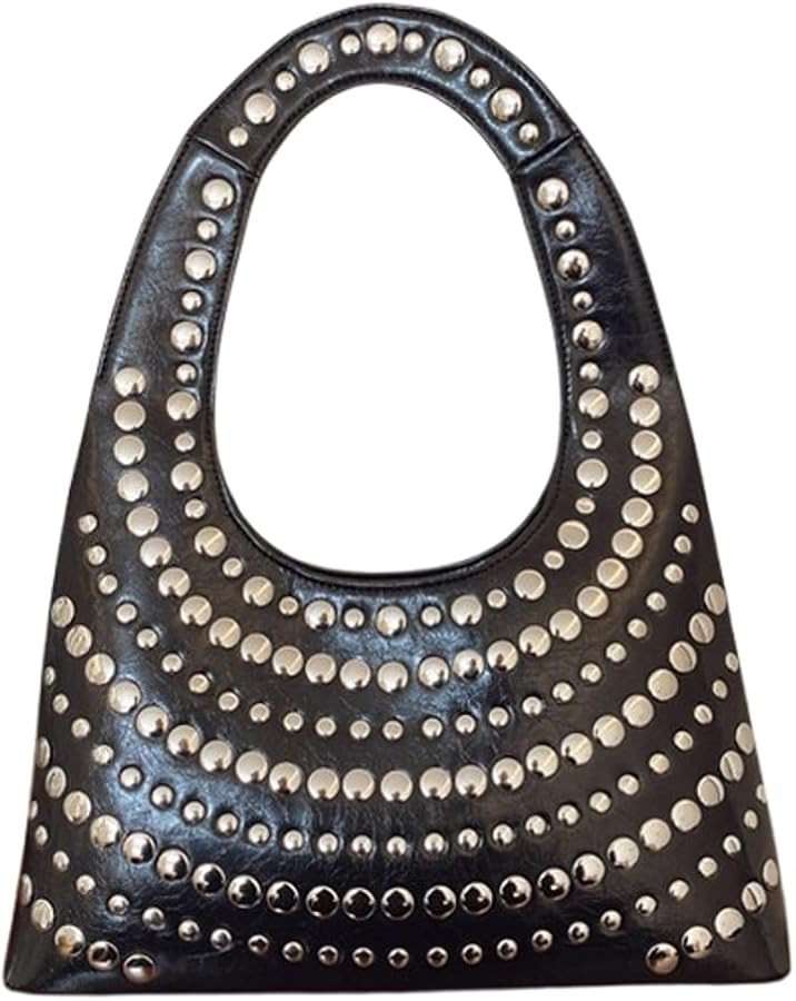 Y2k Crescent Hobo Bags Women 90s Trendy Studded Shoulder Satchels Crossbody Purse PU Leather Punk... | Amazon (US)