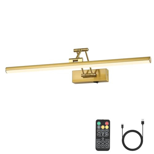 Joossnwell Battery Operated Picture Light for Wall Rechargeable Art Lighting for Paintings Wireless 23.62Inch Picture Frame Light with Remote Dimmable Gallery Light Brass for Library Artwork Museum | Amazon (US)