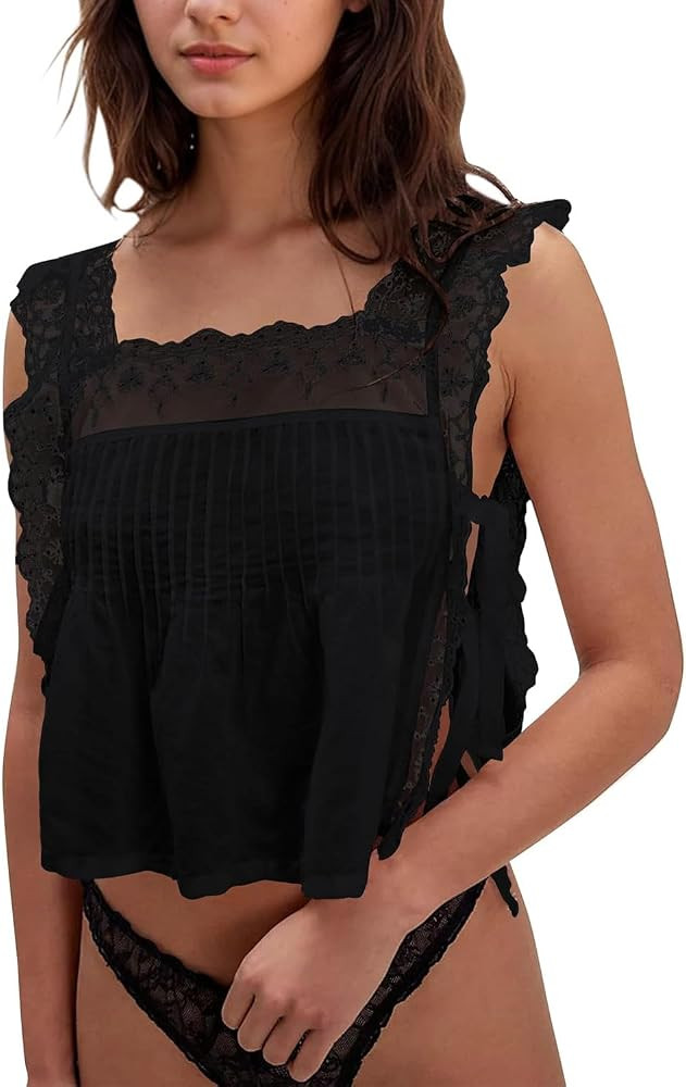 Women Lace Trim Vest Tank Tops Sheer Embroidery Floral Crop Top Y2K Backless Camisoles Summer Goi... | Amazon (US)