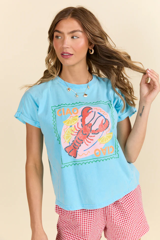 Ciao Ciao Aqua Oversized Graphic Tee | Pink Lily