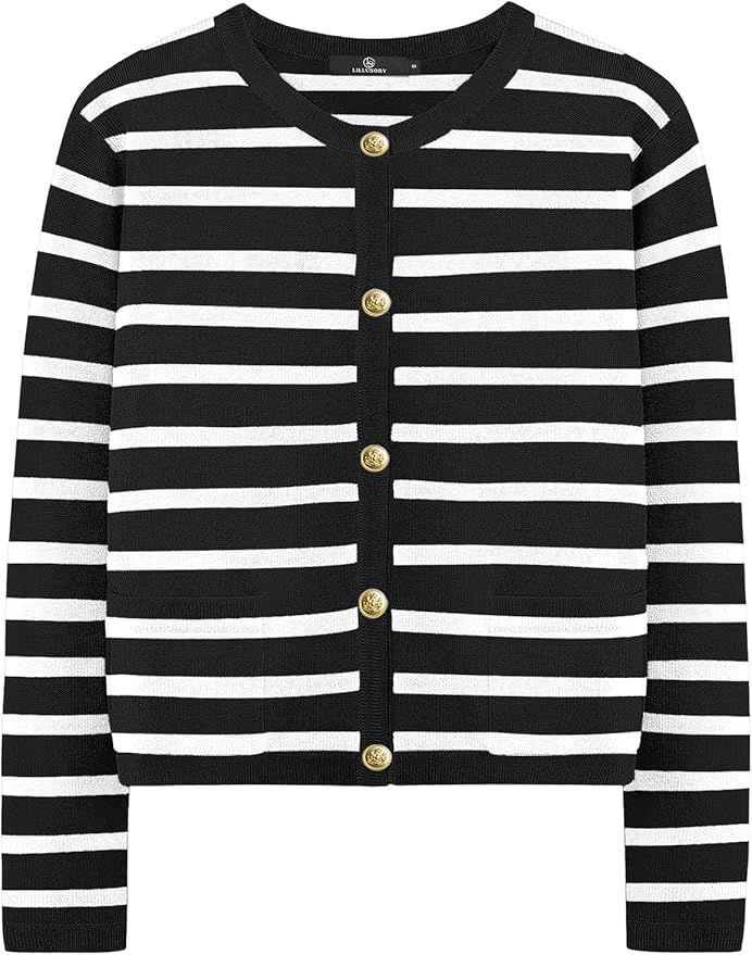 LILLUSORY Women's Striped Cardigan Sweaters Fall Oufits Clothes Fashion Trendy Long Sleeve Tops C... | Amazon (US)