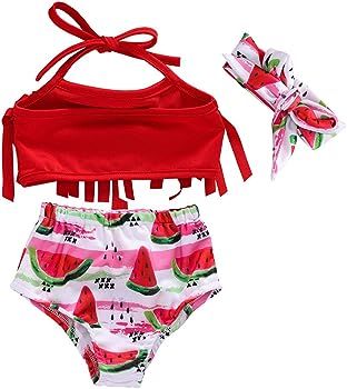 Baby Girl Swimsuit Tassel Halter Top + Watermelon Shorts + Headband | Amazon (CA)