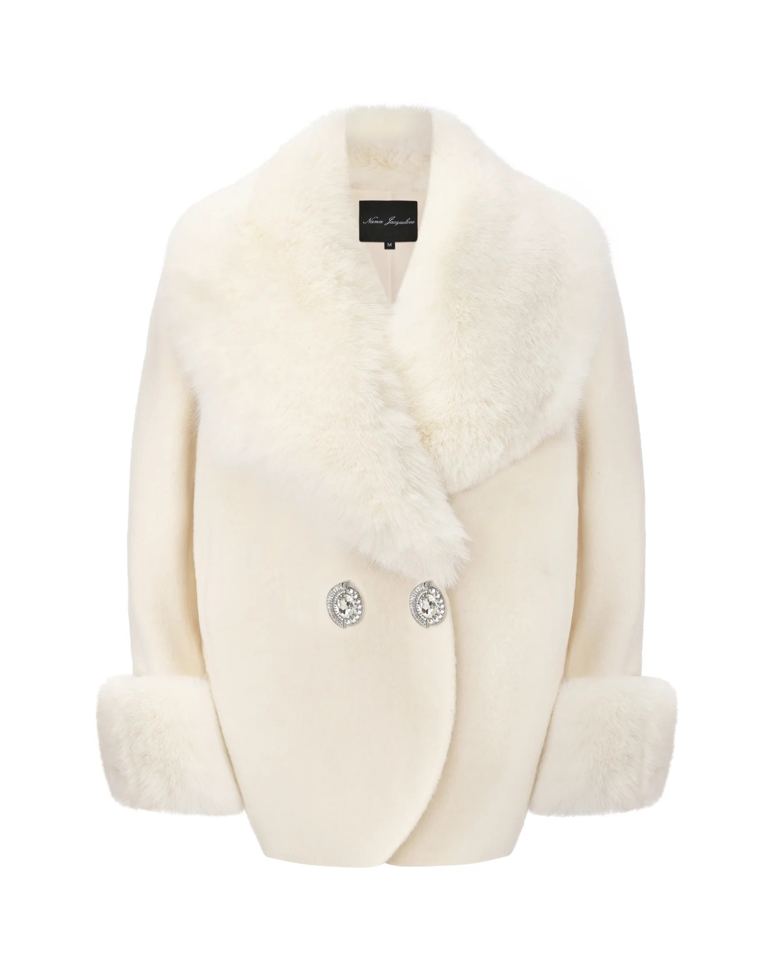 Althea Faux Fur Collar Cocoon Coat (White) | Designer Women’s Fur Coat | Nana Jacqueline