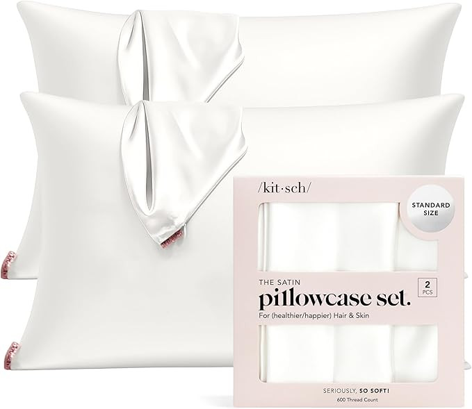 Kitsch Satin Pillowcase with Zipper for Hair & Skin, Softer Than Silk Pillow Cases Queen Size Set... | Amazon (US)