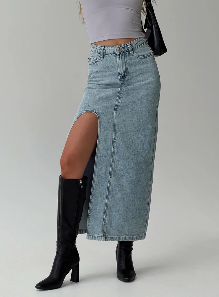 Saige Denim Maxi Skirt Light Wash | Princess Polly US