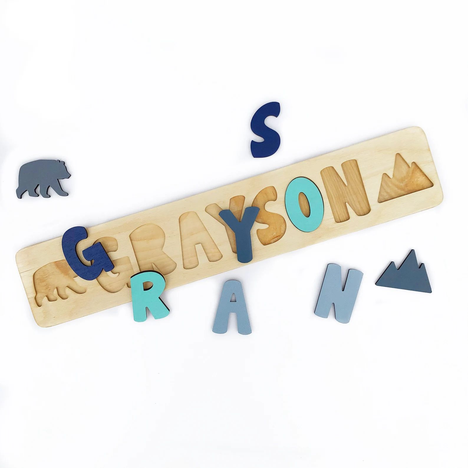Wooden Name Puzzle with Bear and Mountain, Personalized Gift for Toddlers | Etsy (US)