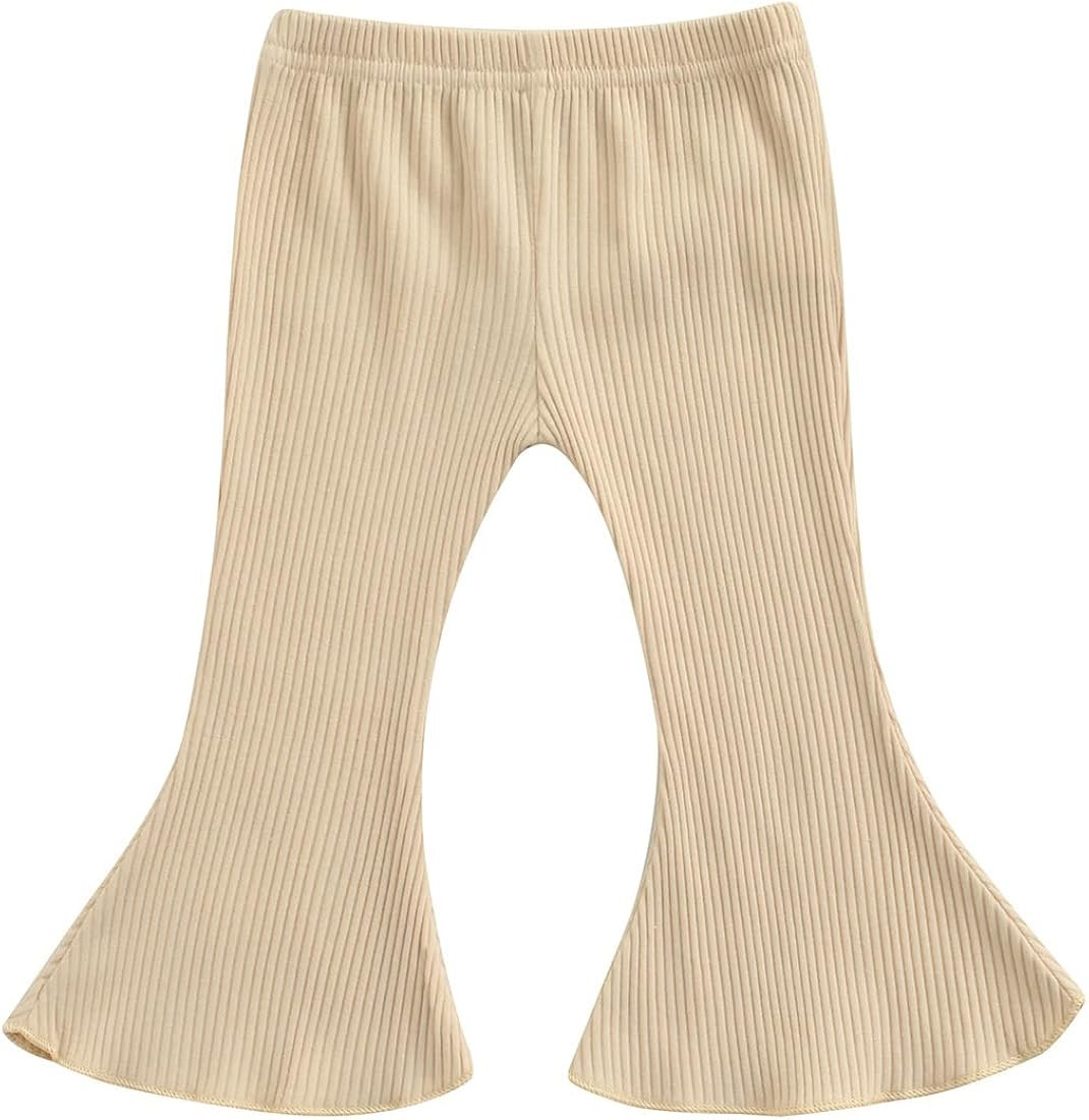 Rarjuiey Infant Kids Baby Girl Ribbed Ruffle Bell Bottom Flare Pants Solid Color Casual Elastic W... | Amazon (US)