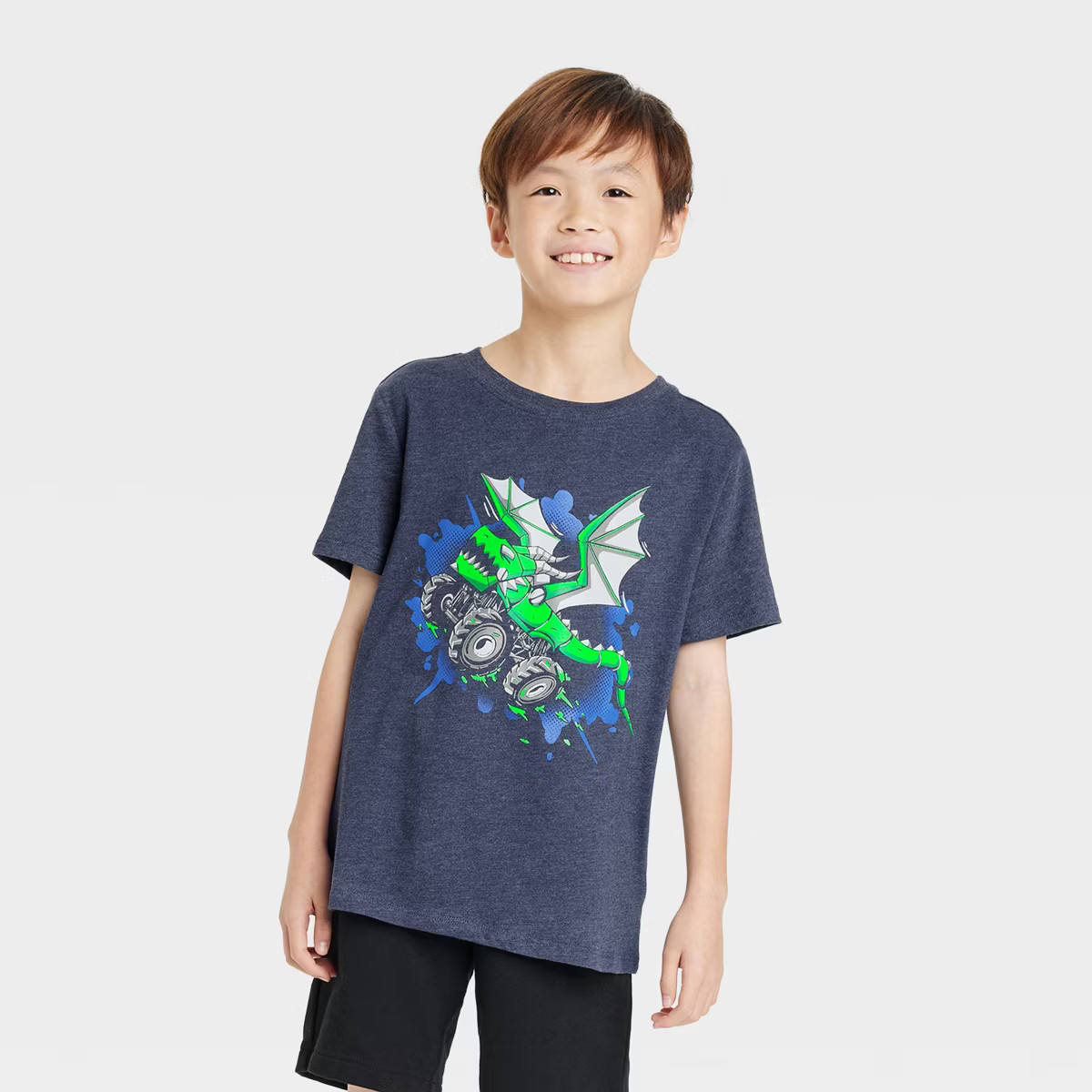 Boys' Short Sleeve Dragon Monster Truck Graphic - Cat & Jack™ Navy Blue | Target