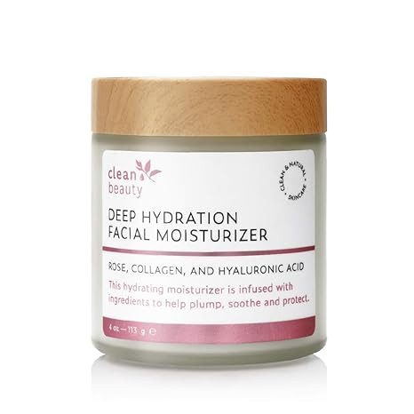 Clean Beauty Deep Hydration Face Moisturizer with Hyaluronic Acid, Rose & Collagen - Moisturize, ... | Amazon (US)