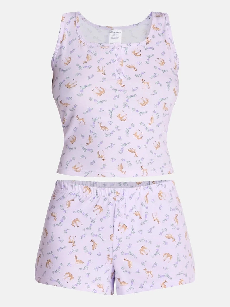No Boundaries Cloud Core Sleepwear Tank Top and Shorts Sleep Set, 2-Piece, Women's XXS-3X | Walmart (US)
