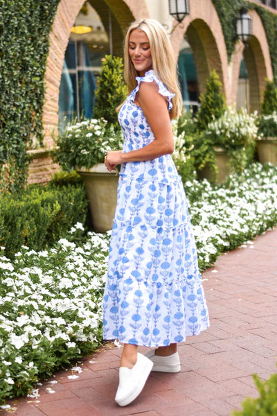 The Magnolia Ruffle Strap Midi Dress | J.Marie