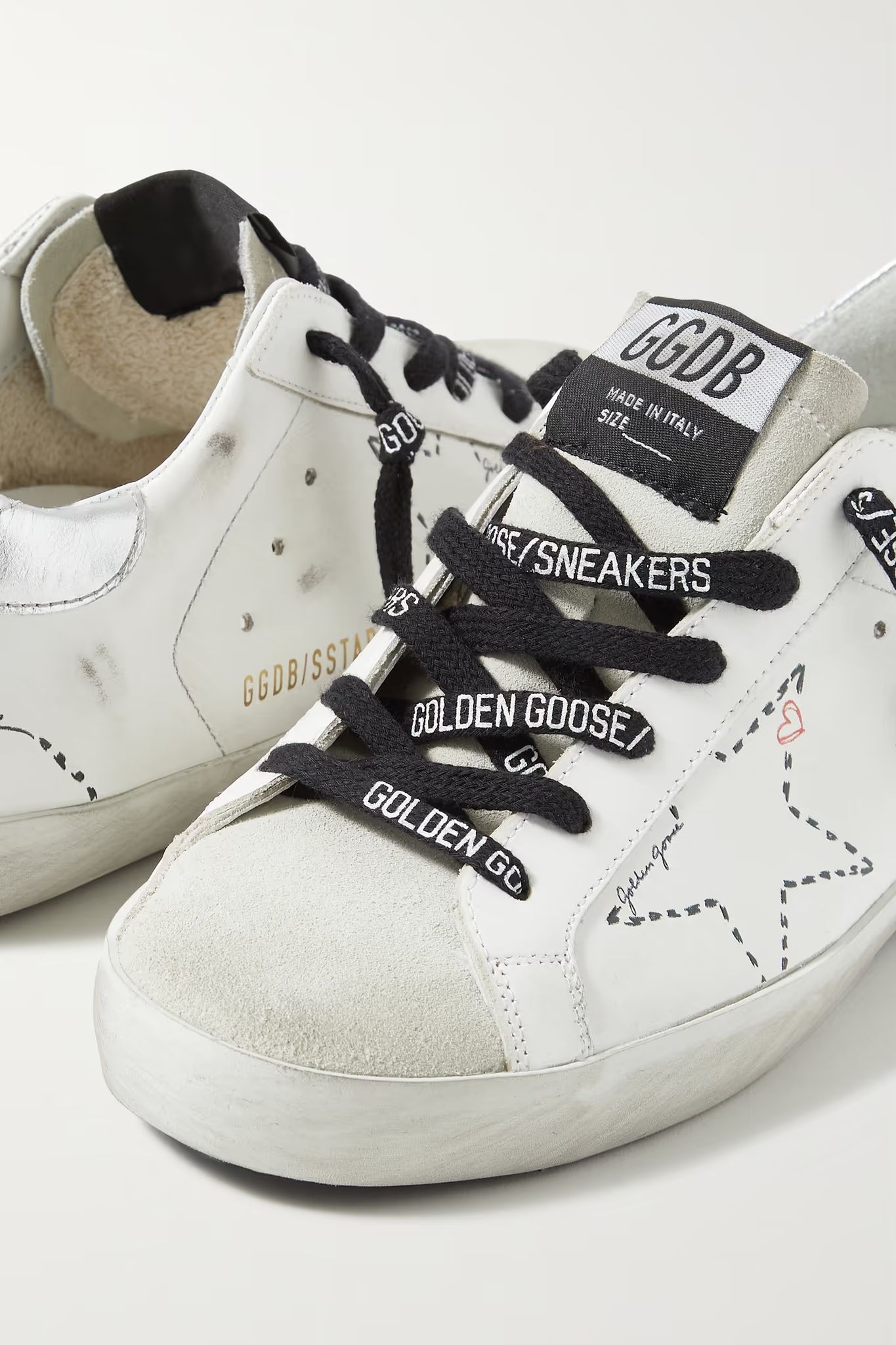 White Superstar distressed leather and suede sneakers | GOLDEN GOOSE | NET-A-PORTER | NET-A-PORTER (US)