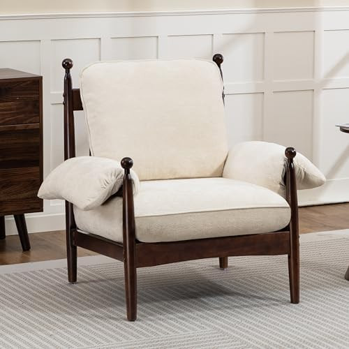 AQO Mid Century Modern Accent Chair with Arms, Upholstered Spindle Chair with Wood Frame, High-Re... | Amazon (US)