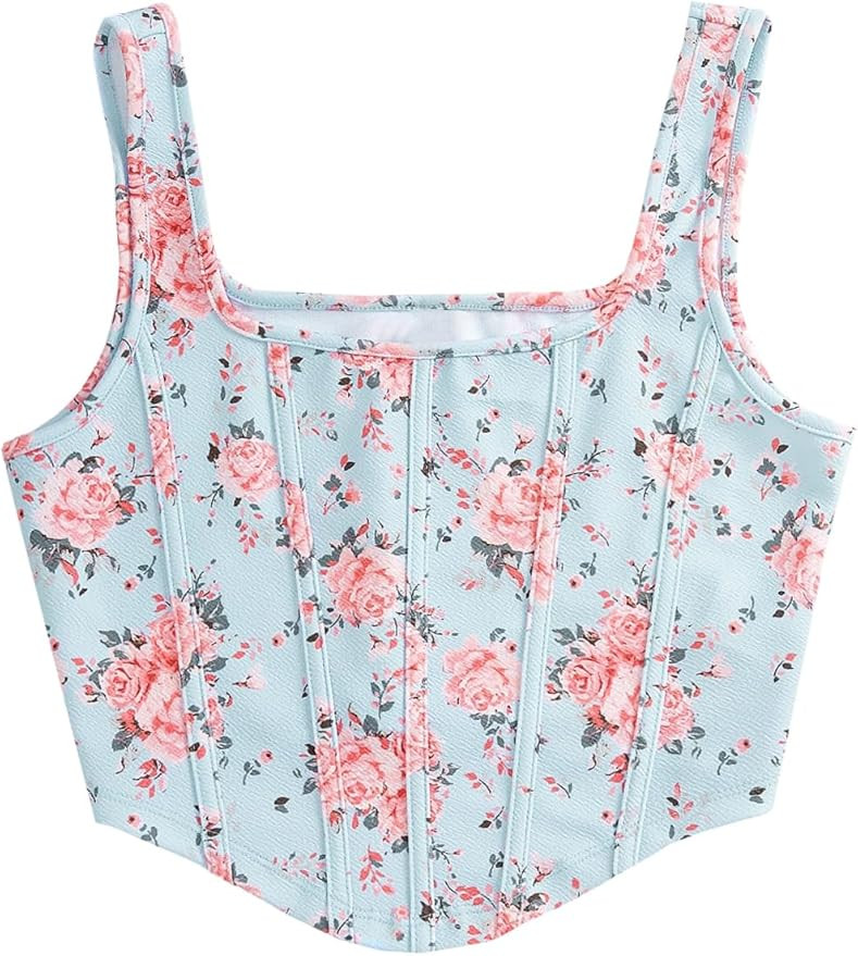 SHENHE Women's Floral Croset Top Square Neck Vintage Renaissance Summer Going Out Bustier Crop To... | Amazon (US)
