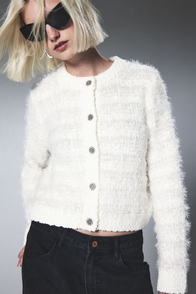 Rhinestone-button Fluffy-knit Cardigan | H&M (US + CA)
