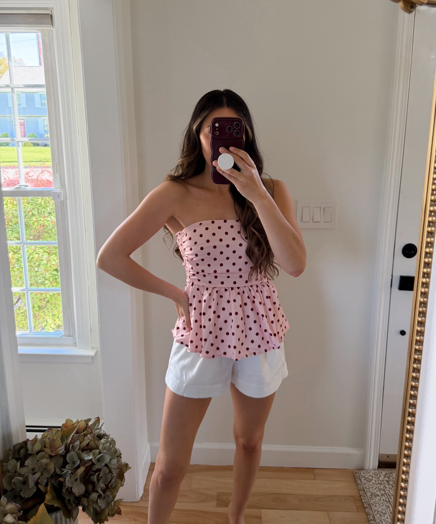 polka dot going out top and white shorts (wearing size small in both)… cute everyday summer outfit 

Casual everyday style | what to wear this summer 

#LTKgrwm #LTKootd #LTKdayinmylife