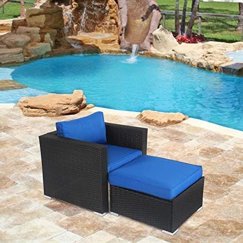 2-Piece Patio Wicker Sofa Furniture Set with Ottoman, Outdoor PE Wicker Rattan Lounge Chair Chat Sec | Amazon (US)