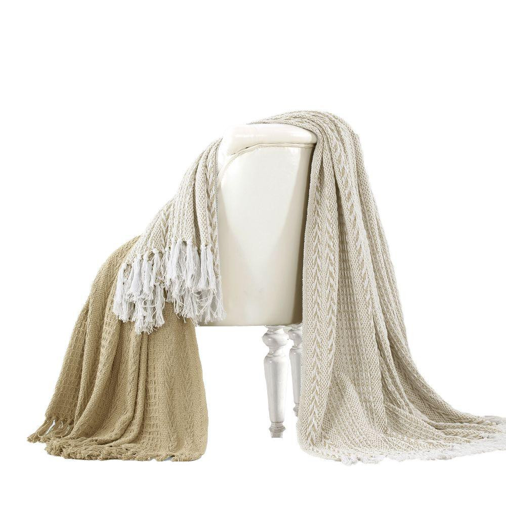 The Urban Port Latina Brown Cotton Throw Blanket with Decorative Fringe (Set of 2) | The Home Depot