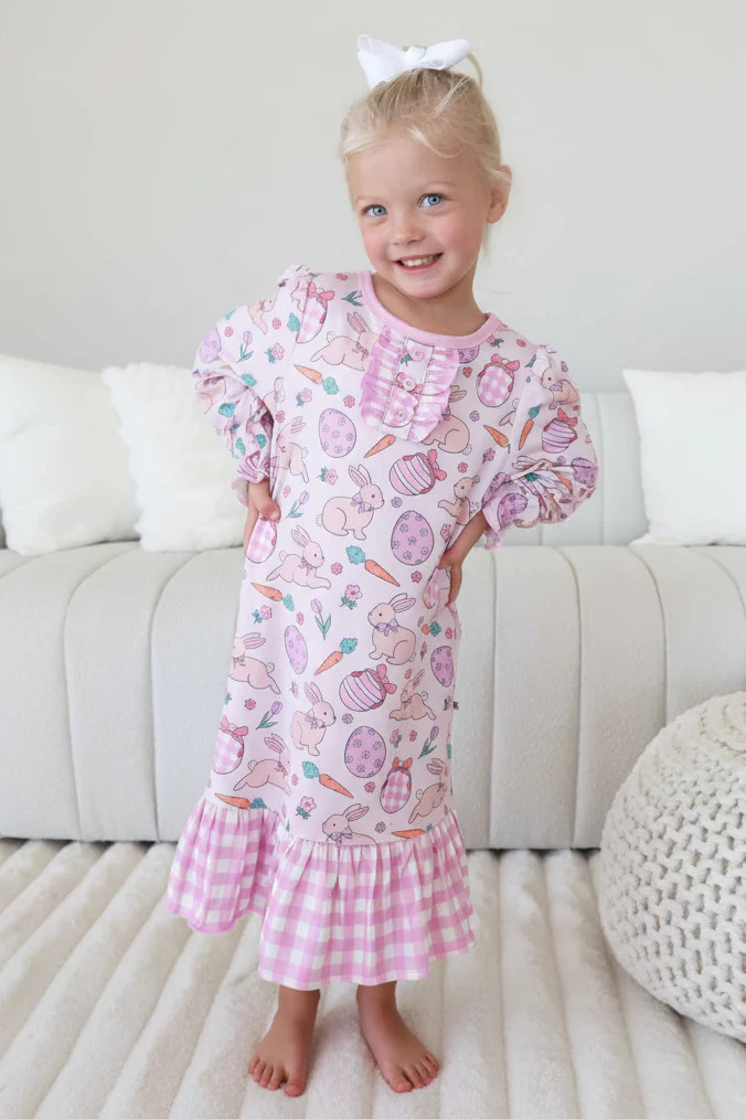 Long Sleeve Ruffle Button Nightgown | Hoppy Spring | Caden Lane