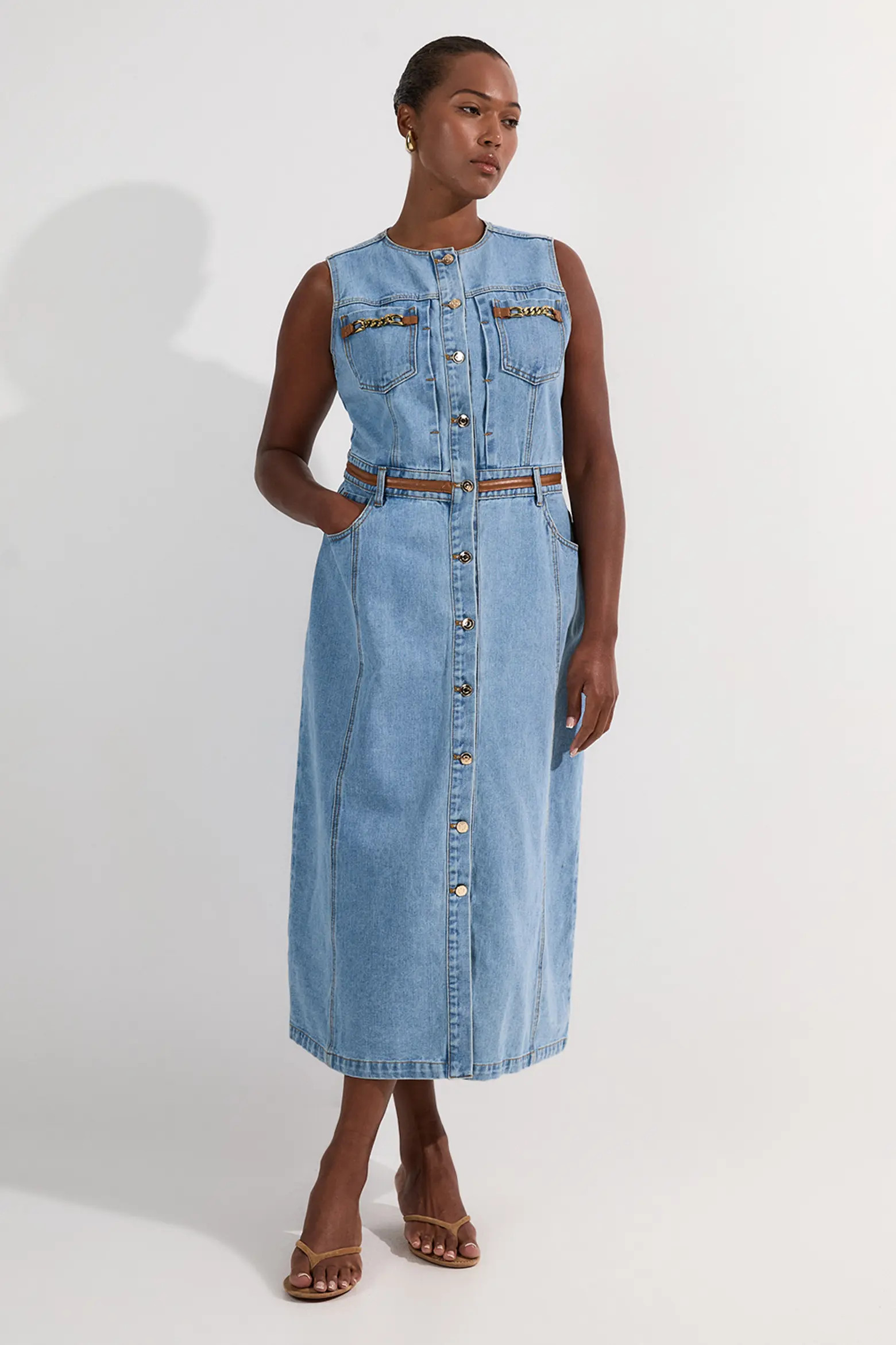 Tipping Sleeveless Midi Denim Dress (Women) | Nordstrom | Nordstrom