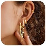 Tassel Chain Small Gold Hoop Dangle Earring For Women Huggie Earring Heart Star CZ 14K Gold Plate... | Amazon (US)