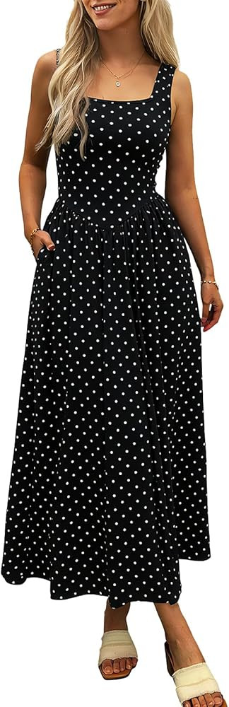 Women's Summer Maxi Dress 2026 - Sleeveless Square Neck Casual Beach Sundress with Pockets, Flowy... | Amazon (US)