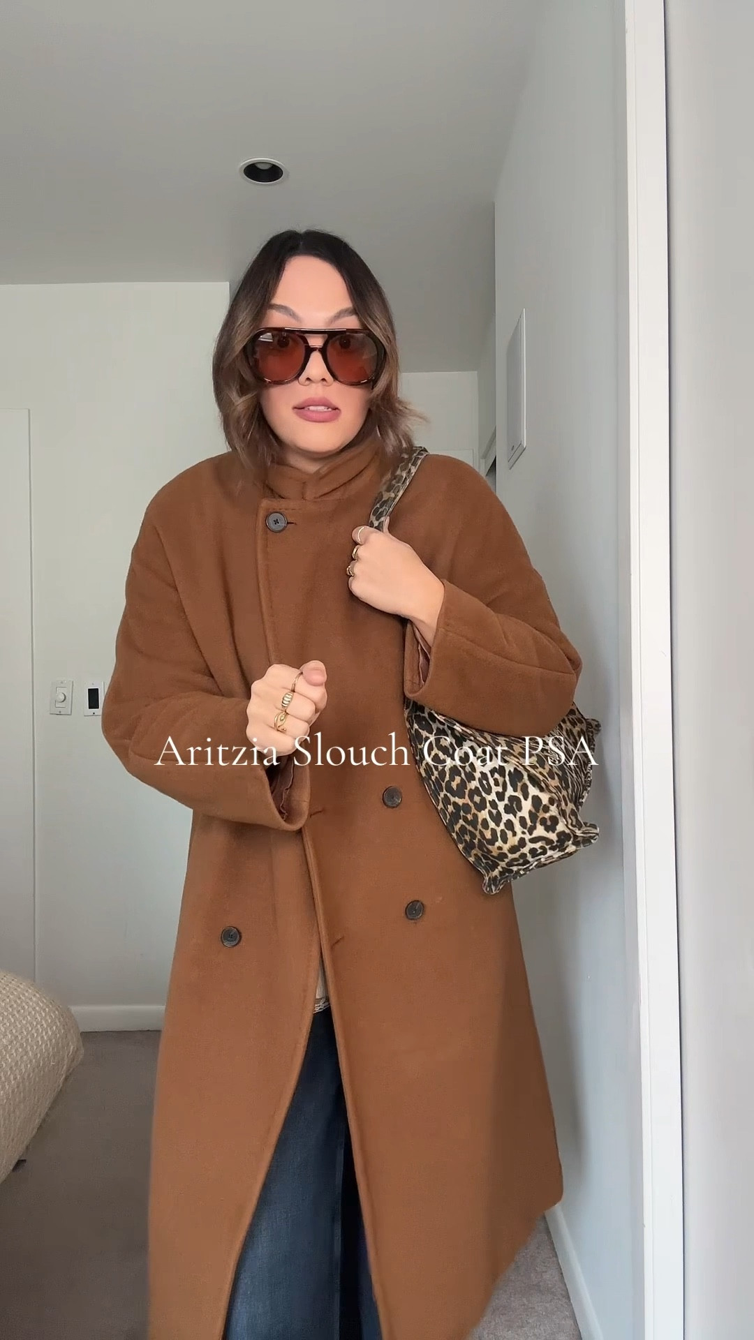 Aritzia slouch coat styling tip!

-Aritzia cognac wool coat, I have a size medium
-Gap cream, 100% cotton sweater, I have a size large
-Citizens of humanity, dark wash, baggy jeans, I have a size 28
-Ganni leopard print tote bag
-Aviator sunglasses

#LTKcanada #LTKstyletip #LTKwinter