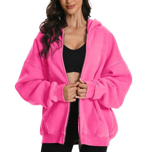 FAIABLE Womens Mens Double Zip Up Hoodie Oversized Acid Wash Heavyweight Hoodie Distress Cotton F... | Amazon (US)